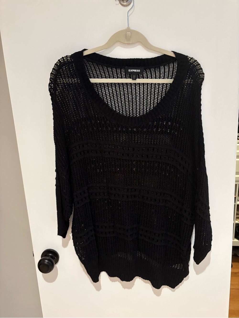 Express Black Open-Weave Scoop Neck Sweater